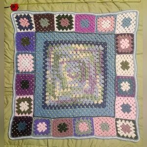 Homemade Purple, Pink, Sage Green 42" By 42" Crochet Blanket